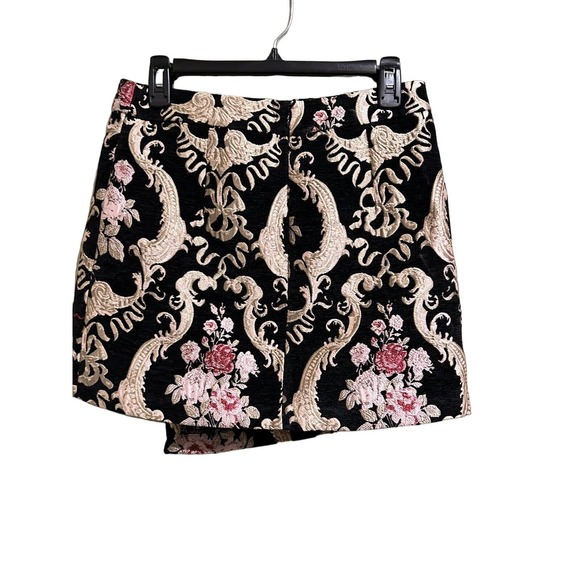 Versona Jacquard Mini Skirt Black W/gold Pink Size 8 - Picture 2 of 8